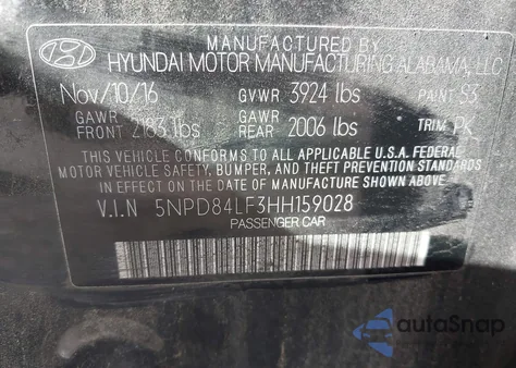 2017 Hyundai Elantra Se z USA, uszkodzony, nr VIN 5NPD84LF3HH159028